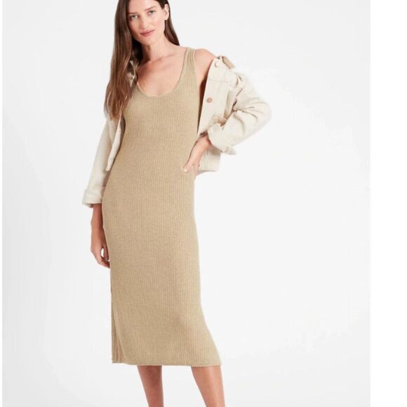 Banana Republic Dresses & Skirts - Banana Republic Tan Linen Blend Ribbed Midi Dress NWT MP